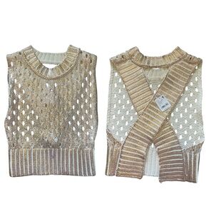 NWT Free People Cream & Gold Metallic See Through Sweater Tank